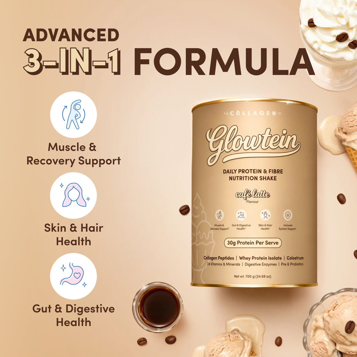 Glowtein Cafe Latte Daily Protein & Fibre Shake - 700g