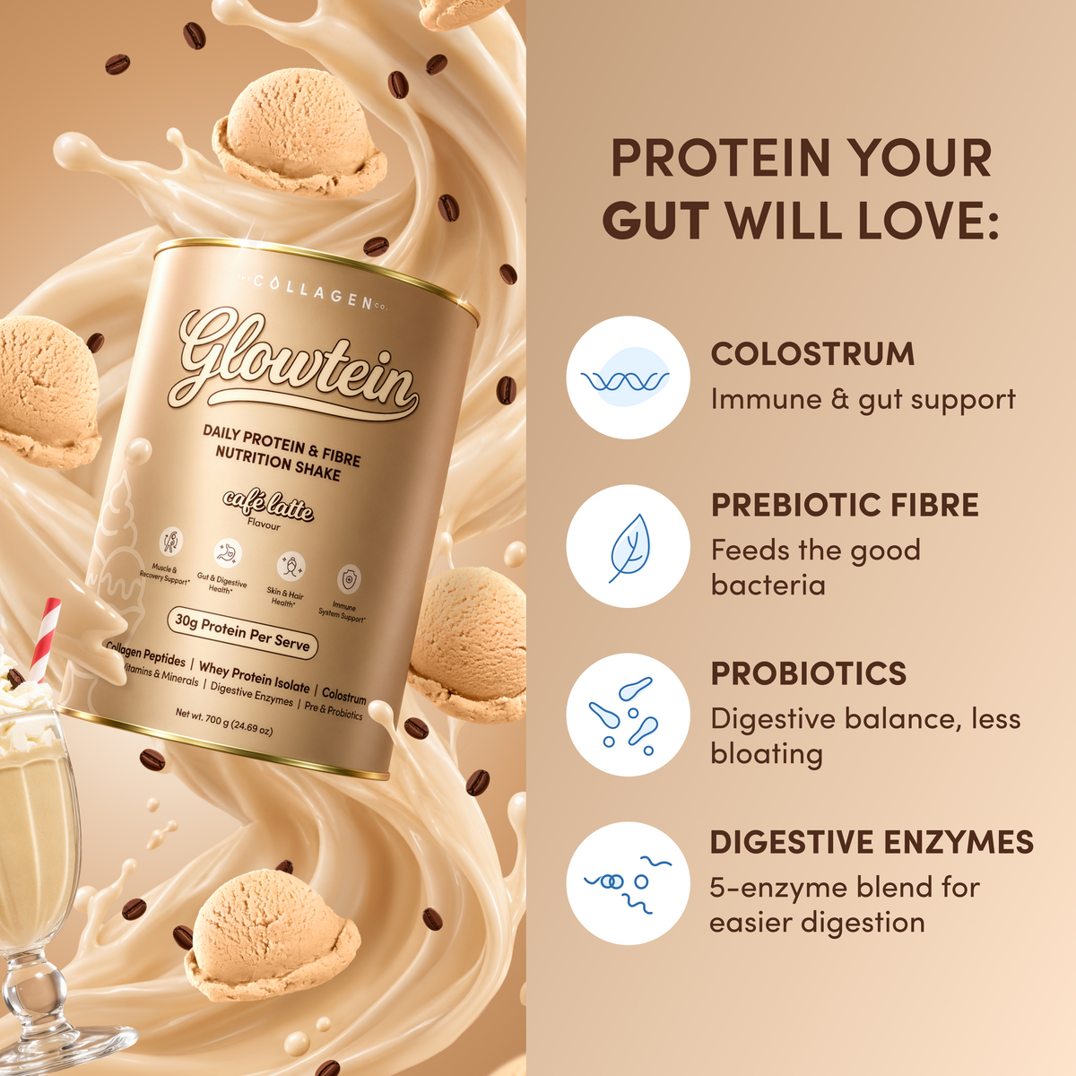 Glowtein Cafe Latte Daily Protein & Fibre Shake - 700g