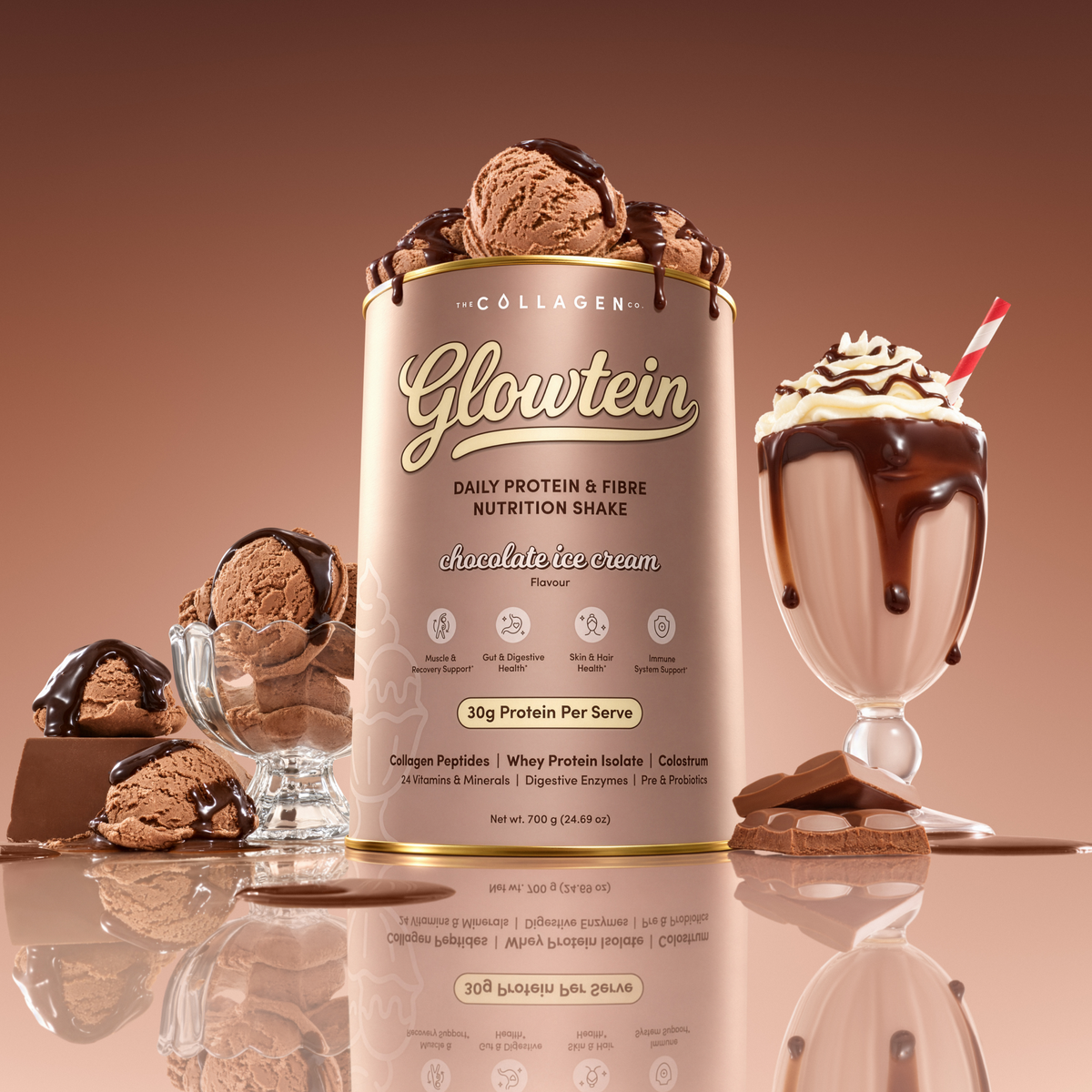 Glowtein Chocolate Ice Cream Daily Protein & Fibre Shake - 700g