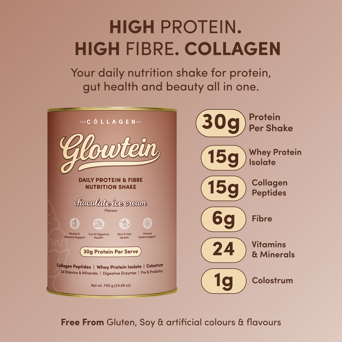 Glowtein Chocolate Ice Cream Daily Protein & Fibre Shake - 700g