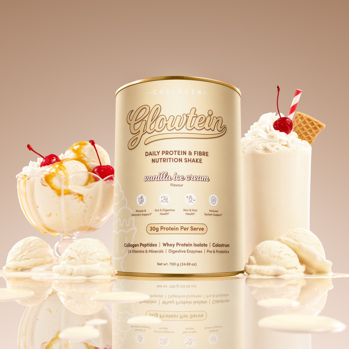 Glowtein Vanilla Ice Cream Daily Protein & Fibre Shake - 700g
