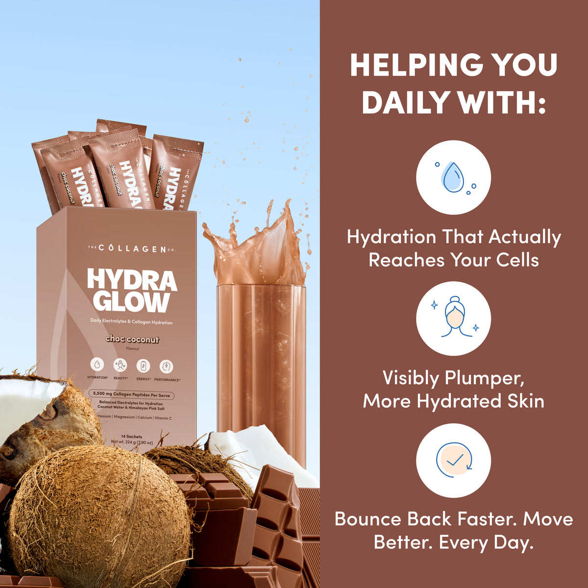 Choc Coconut Hydraglow Collagen Electrolytes Sachets - 224g